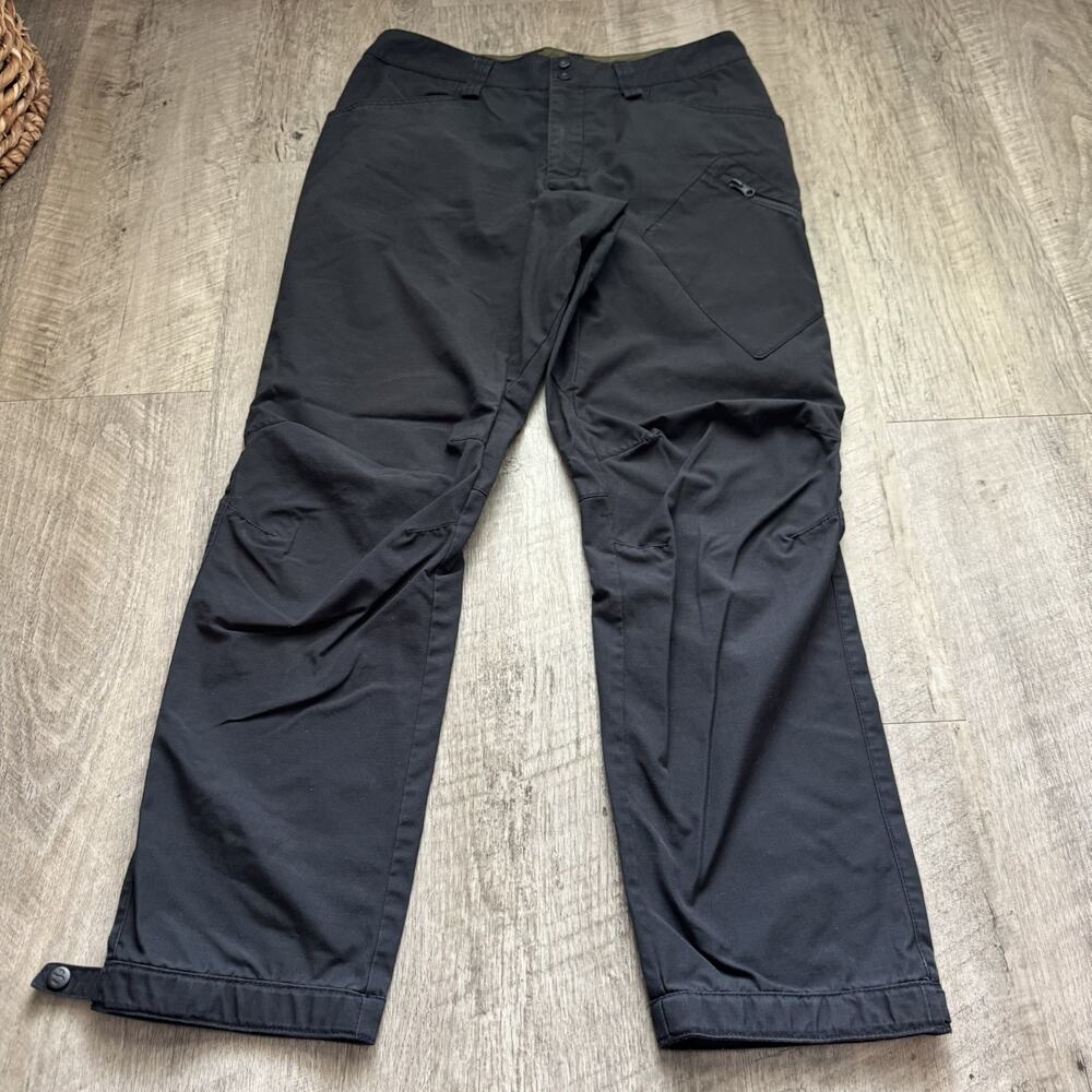 H&M Sport Ripstop Zipper Pocket Pants Mens M Black Snap Bottom Hiking Work Gorp